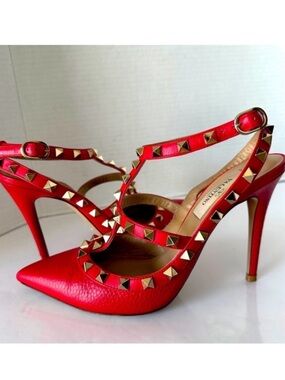 Valentino Garavani Vibrant Red Studded Heels